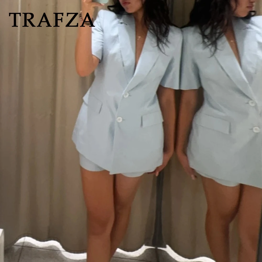 TRAFZA Blue Chic Women Summer Office Lady Short Sleeve Blazer Single Breasted Jackets Elegant Draped Fashion 2025 Mujer Blazer
TRAFZA Blue Chic Women Summer Office Lady Short Sleeve Blazer Single Breasted Jackets Elegant Draped Fashion 2025 Mujer Blazer