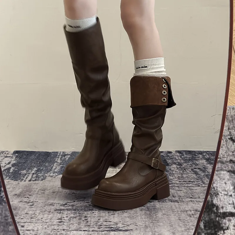 Fashion Women's Two-way Wear Knee High Boots British Style Thick Platform Leather Riding Boots Chunky Heel Casual Women's Shoes
Fashion Women's Two-way Wear Knee High Boots British Style Thick Platform Leather Riding Boots Chunky Heel Casual Women's Shoes