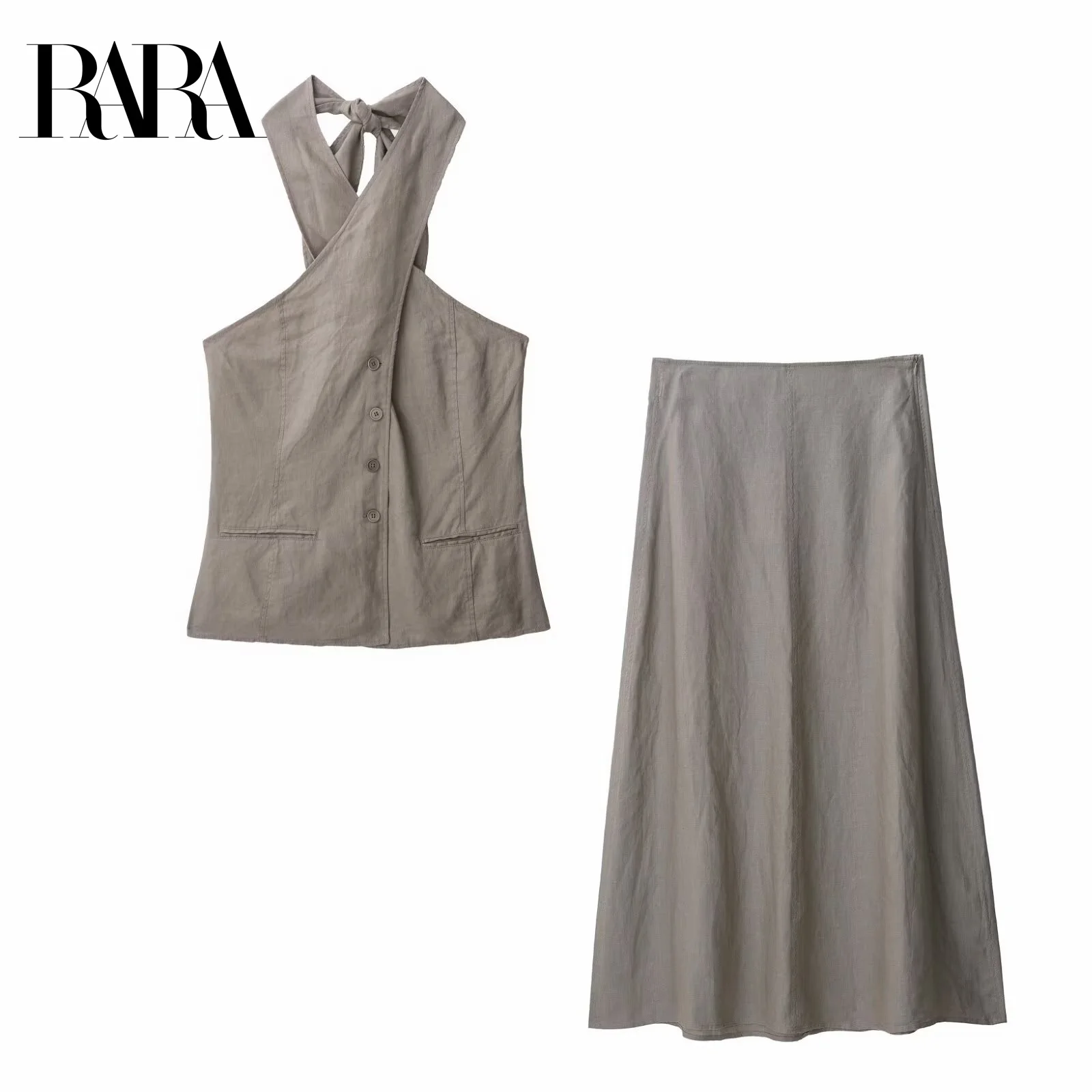 RARA2025 new women's casual fashion simple backless sleeveless halter neck vest top + loose long skirt
RARA2025 new women's casual fashion simple backless sleeveless halter neck vest top + loose long skirt