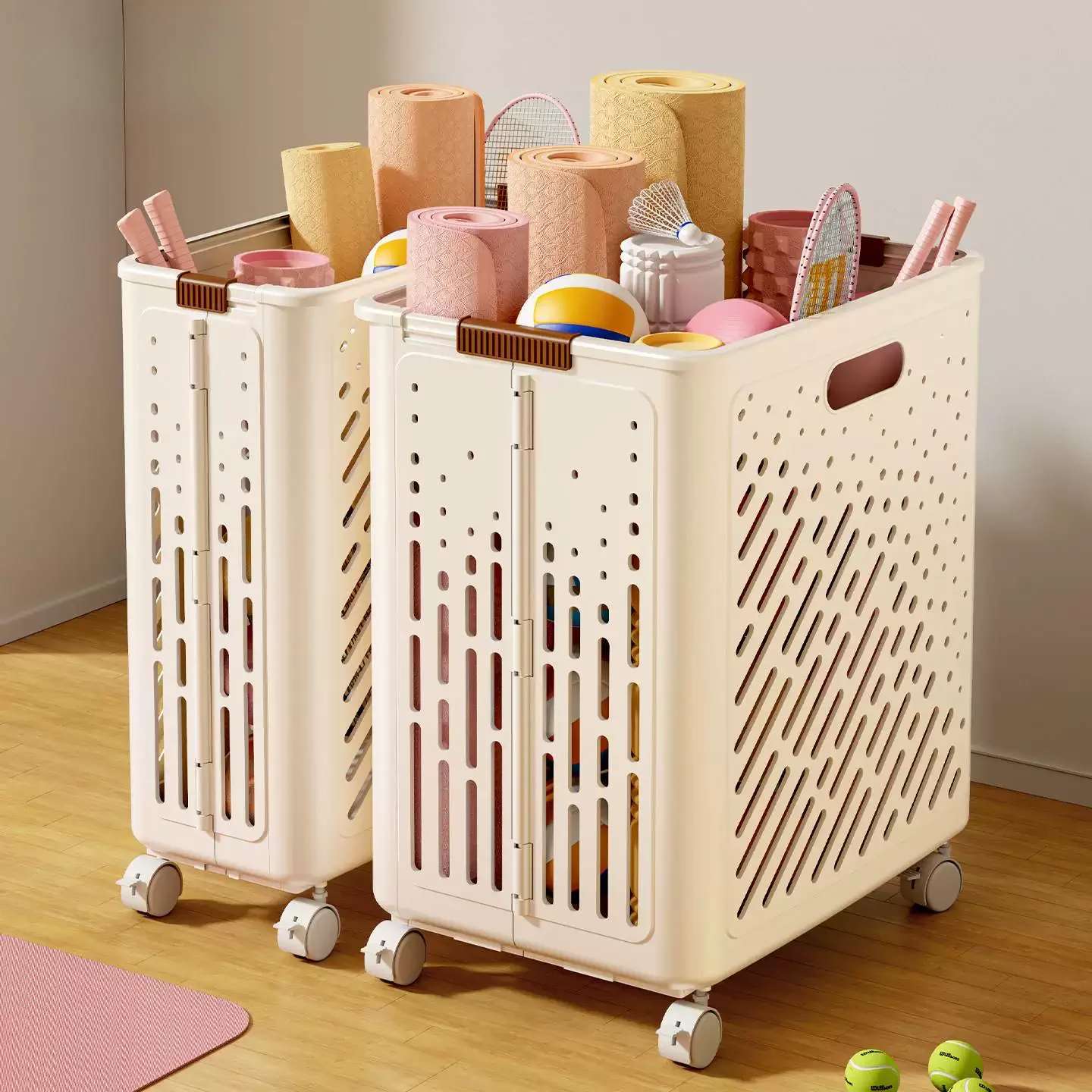 Large Capacity Badminton Racket Storage Basket with Wheels Mobile Yoga Mat Organizer Sports Equipment Storage Basket
Large Capacity Badminton Racket Storage Basket with Wheels Mobile Yoga Mat Organizer Sports Equipment Storage Basket