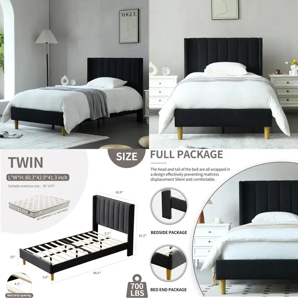 YUHUASHI Modern Twin Upholstered Platform Bed Frame with Geometric Double-Wing Headboard in Linen Fabric for Easy Assembly
YUHUASHI Modern Twin Upholstered Platform Bed Frame with Geometric Double-Wing Headboard in Linen Fabric for Easy Assembly