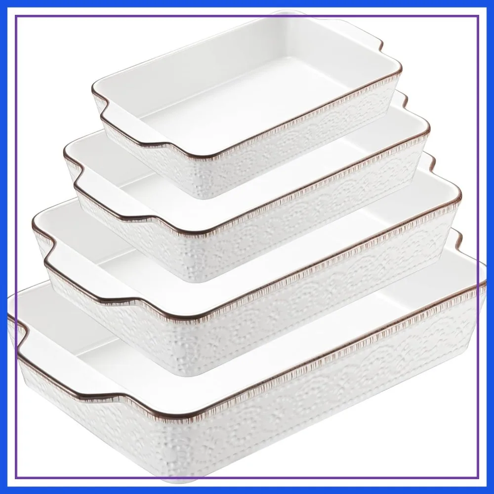 Ceramic Baking Dish Set of 4, Non-Stick Lasagna Pans with Handles, Rectangular Bakeware for Cake, Roasting, Broiling, Gratin, Microwave & Dishwasher Safe (3.8/2.6/1.7/1.1 Qt)
Ceramic Baking Dish Set of 4, Non-Stick Lasagna Pans with Handles, Rectangular Bakeware for Cake, Roasting, Broiling, Gratin, Microwave & Dishwasher Safe (3.8/2.6/1.7/1.1 Qt)
