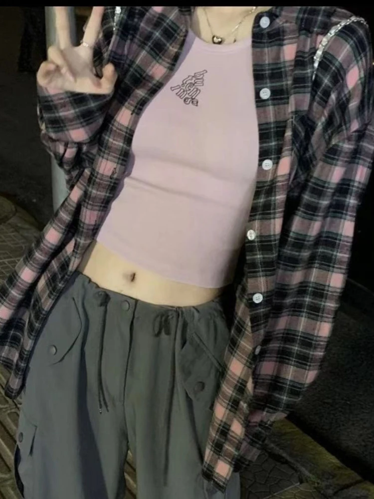 HOUZHOU Sexy Retro Brushed Checkered Long Sleeve Plaid Shirt Spring Autumn Loose-Fitting Casual Checkered Shirt Y2k Clothing
HOUZHOU Sexy Retro Brushed Checkered Long Sleeve Plaid Shirt Spring Autumn Loose-Fitting Casual Checkered Shirt Y2k Clothing