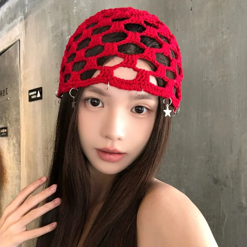Handmade Crochet Hollow Out Knit Hat Women Red Summer Breathable Star Pendant Niche Personality Y2K Streetwear Casual Beanie Cap
Handmade Crochet Hollow Out Knit Hat Women Red Summer Breathable Star Pendant Niche Personality Y2K Streetwear Casual Beanie Cap