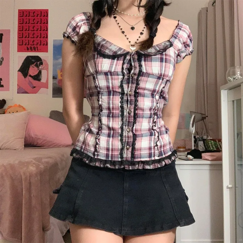 Y2k Harajuku Women's T-shirt American Retro Plaid Lace Fashion Streetwear Grunge Tops Vintage Sweet Cool 2025 Summer Pink Tees
Y2k Harajuku Women's T-shirt American Retro Plaid Lace Fashion Streetwear Grunge Tops Vintage Sweet Cool 2025 Summer Pink Tees