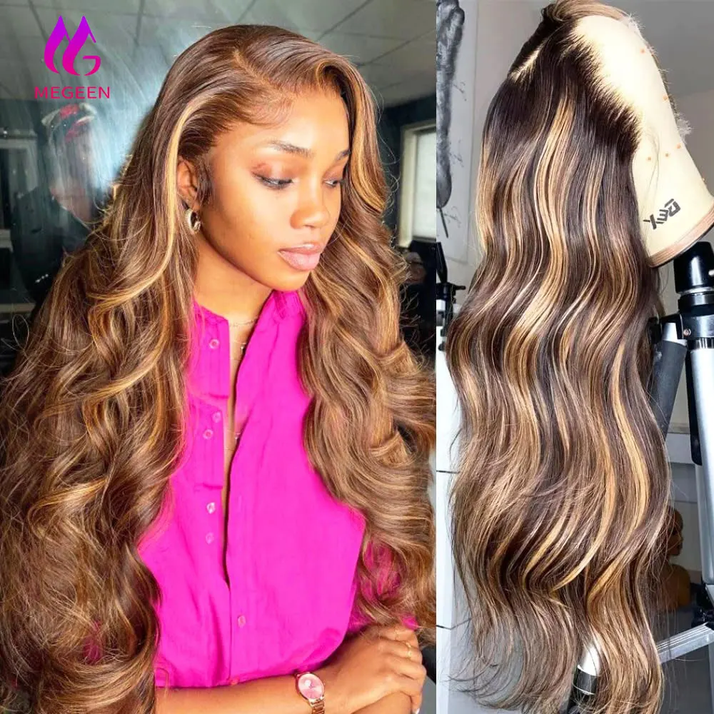 Megeen Body Wave 13X4 Transparent Lace Front Wig P4/27 Colored 100% Human Hair Wigs Highlight Pre Plucked Honey Blonde Omont Wig
Megeen Body Wave 13X4 Transparent Lace Front Wig P4/27 Colored 100% Human Hair Wigs Highlight Pre Plucked Honey Blonde Omont Wig