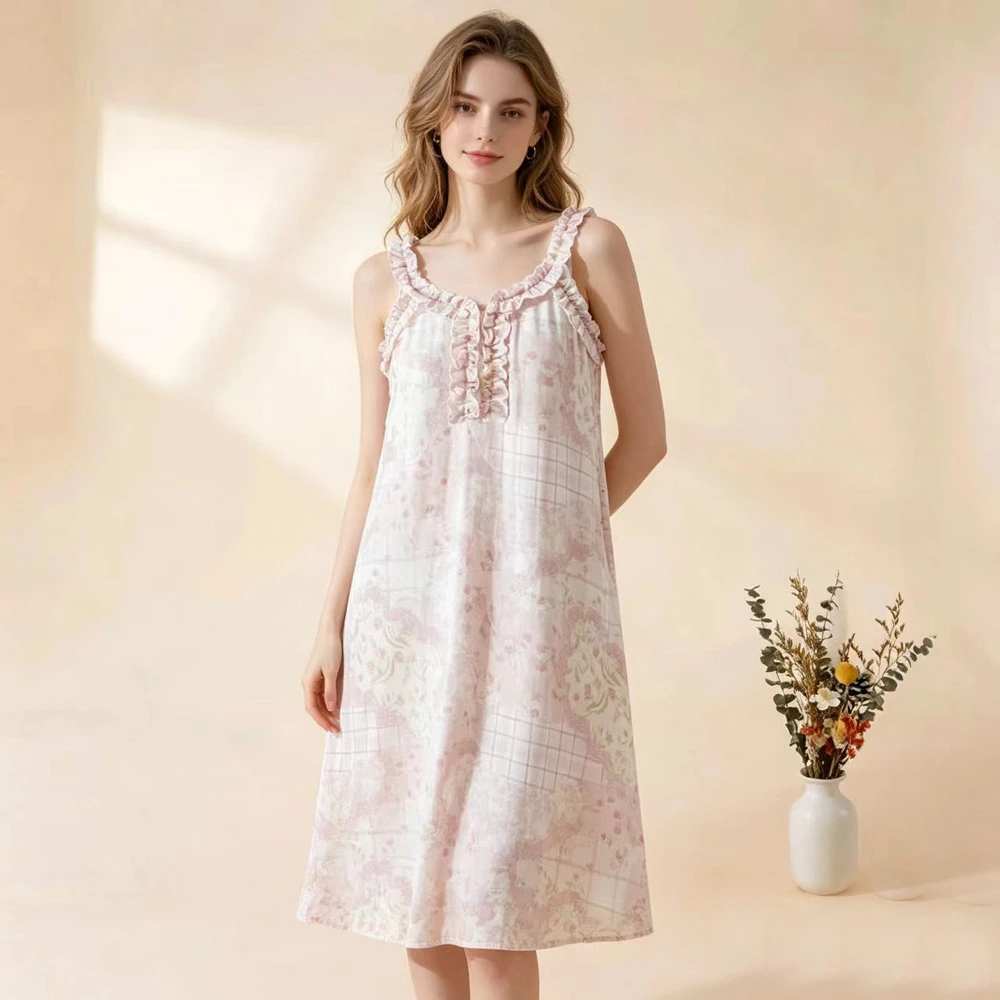 Romantic Nightgown With Built-in Bra Women Lace Spaghetti Bamboo Cotton Slip Dress Soft Comfortable Sleepwear Cool Loungewear
Romantic Nightgown With Built-in Bra Women Lace Spaghetti Bamboo Cotton Slip Dress Soft Comfortable Sleepwear Cool Loungewear