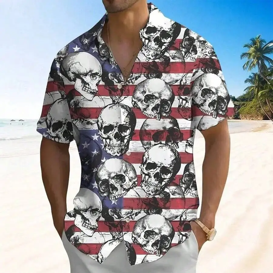 Mens American Flag Skull Print Casual Short Sleeve Cuban Collar Shirt Summer Beach Wear
Mens American Flag Skull Print Casual Short Sleeve Cuban Collar Shirt Summer Beach Wear
