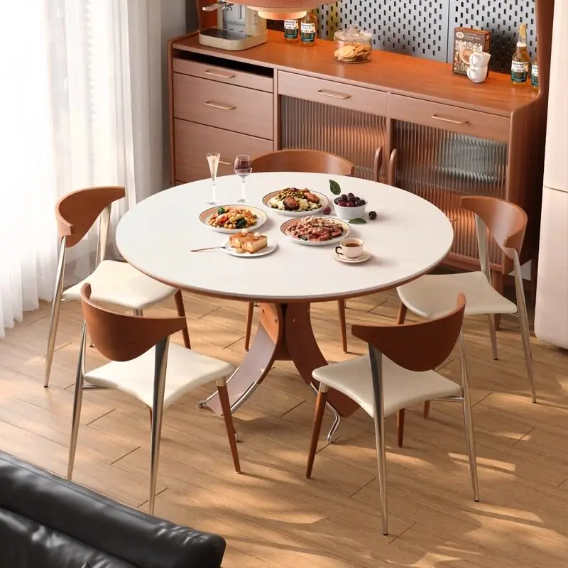 Nordic solid wood dining table round small apartment home modern medieval high-end bright rock slab round meal
Nordic solid wood dining table round small apartment home modern medieval high-end bright rock slab round meal