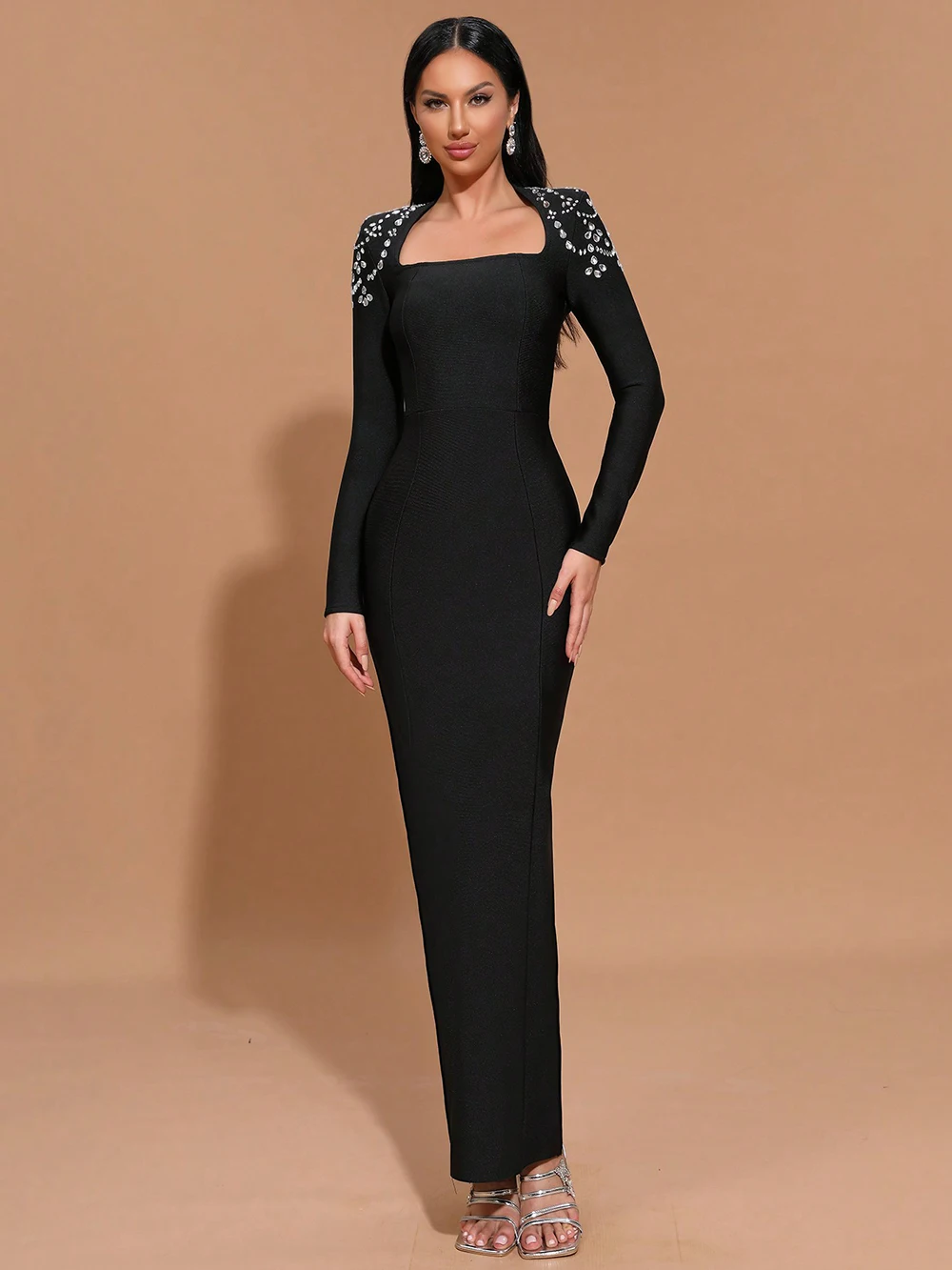 2025 New Luxurious Shiny Diamond Long Sleeved Tight Bandage Dress Black Sexy Square Neck Women'S Formal Dinner Party Gowns
2025 New Luxurious Shiny Diamond Long Sleeved Tight Bandage Dress Black Sexy Square Neck Women'S Formal Dinner Party Gowns