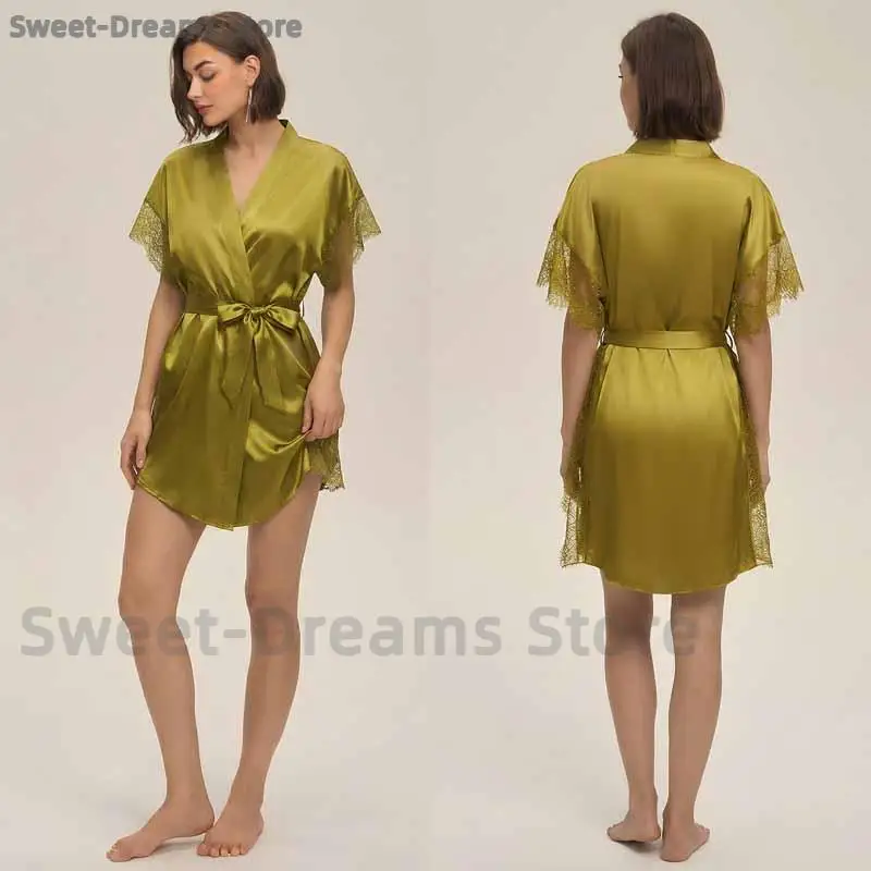 Women Green Lace Trim Robe Summer Ice Silk Short Sleeves Kimono Gown Loose Lace-Up Home Wear Sleepwear Bathrobe Gown Nightwear
Women Green Lace Trim Robe Summer Ice Silk Short Sleeves Kimono Gown Loose Lace-Up Home Wear Sleepwear Bathrobe Gown Nightwear