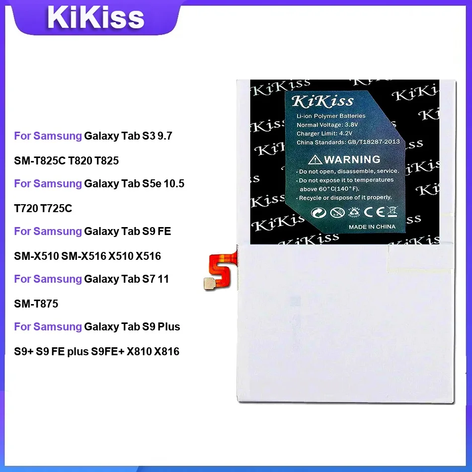 Battery For Samsung Galaxy Tab S3 9.7 Tab S5e 10.5 Tab S9 FE Tab S7 11 Tab S9 Plus T820 T825 T725C X516 SM-T875 X816 EB-BX818ABY
Battery For Samsung Galaxy Tab S3 9.7 Tab S5e 10.5 Tab S9 FE Tab S7 11 Tab S9 Plus T820 T825 T725C X516 SM-T875 X816 EB-BX818ABY