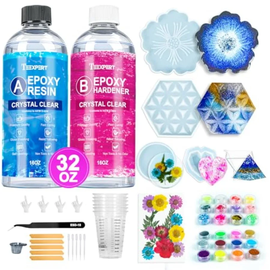 Epoxy Resin Kit for Beginners, 32OZ Resin Kit with Silicone Molds, Complete Set with 24 Colors, Dried Flowers and Art Supplies,
Epoxy Resin Kit for Beginners, 32OZ Resin Kit with Silicone Molds, Complete Set with 24 Colors, Dried Flowers and Art Supplies,