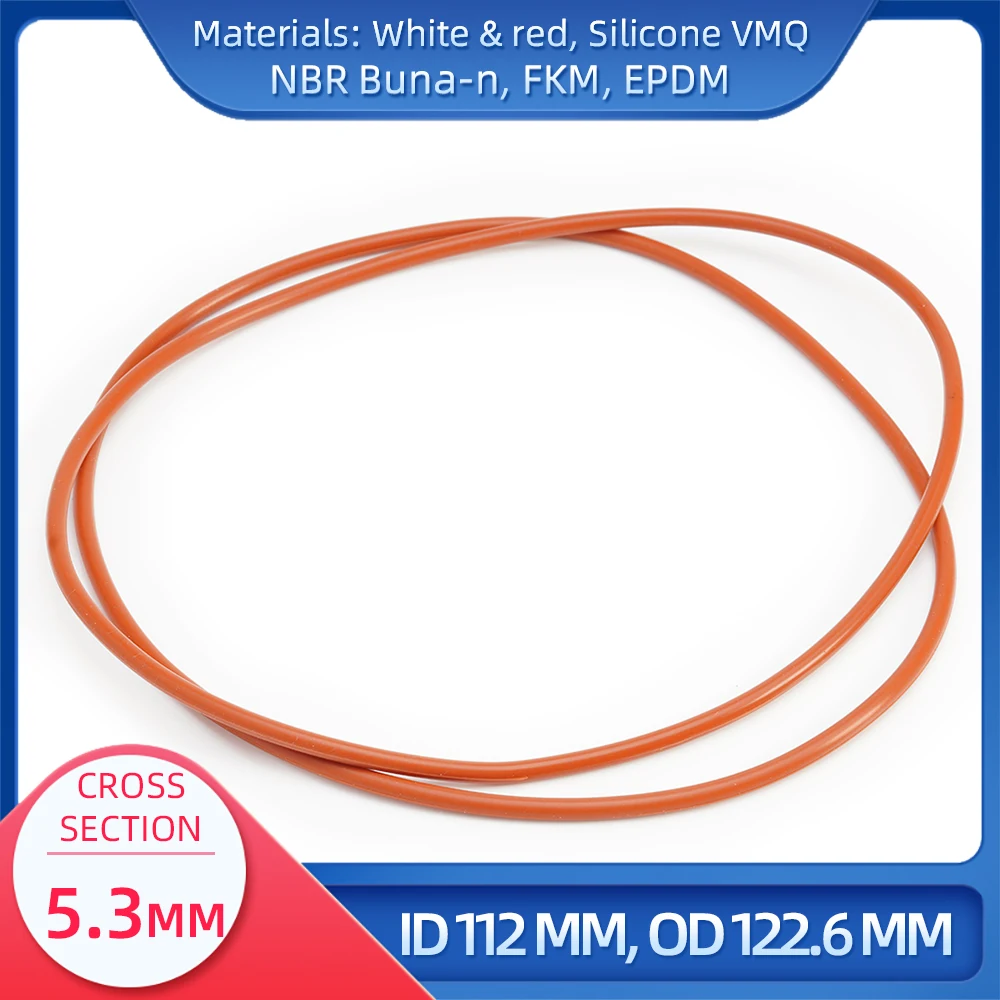 O Ring CS 5.3 mm ID 112 mm OD 122.6 mm Material With Silicone VMQ NBR FKM EPDM ORing Seal Gask
O Ring CS 5.3 mm ID 112 mm OD 122.6 mm Material With Silicone VMQ NBR FKM EPDM ORing Seal Gask