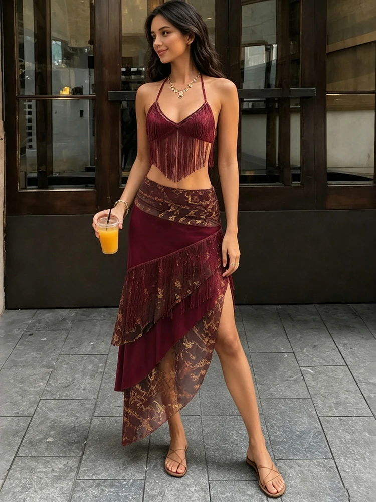Nibber Tassel 2 Piece Set Women Leopard Patchwork Sexy Backless Halter Bandages Tank Top+Irregular Hem Skirt Hottie Clubwear
Nibber Tassel 2 Piece Set Women Leopard Patchwork Sexy Backless Halter Bandages Tank Top+Irregular Hem Skirt Hottie Clubwear