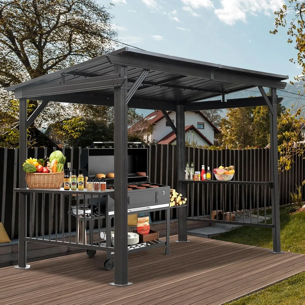 Hardtop Grill Gazebo, Outdoor BBQ Gazebo with 2 Side Shelves and Sloping Galvanized Steel Roof, Metal Permanent Grill Canopy
Hardtop Grill Gazebo, Outdoor BBQ Gazebo with 2 Side Shelves and Sloping Galvanized Steel Roof, Metal Permanent Grill Canopy