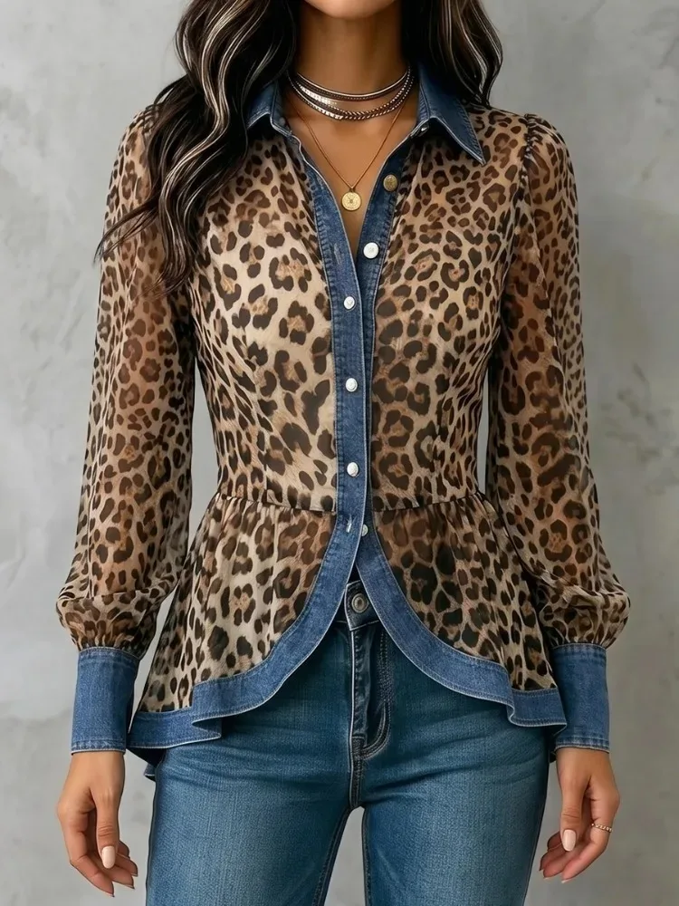 Yeezzi 2026 New Trendy Denim Spliced Leopard Printed Lapel Blouses For Women Puff Sleeves Slim Waist Casual Office Shirt Tops
Yeezzi 2026 New Trendy Denim Spliced Leopard Printed Lapel Blouses For Women Puff Sleeves Slim Waist Casual Office Shirt Tops