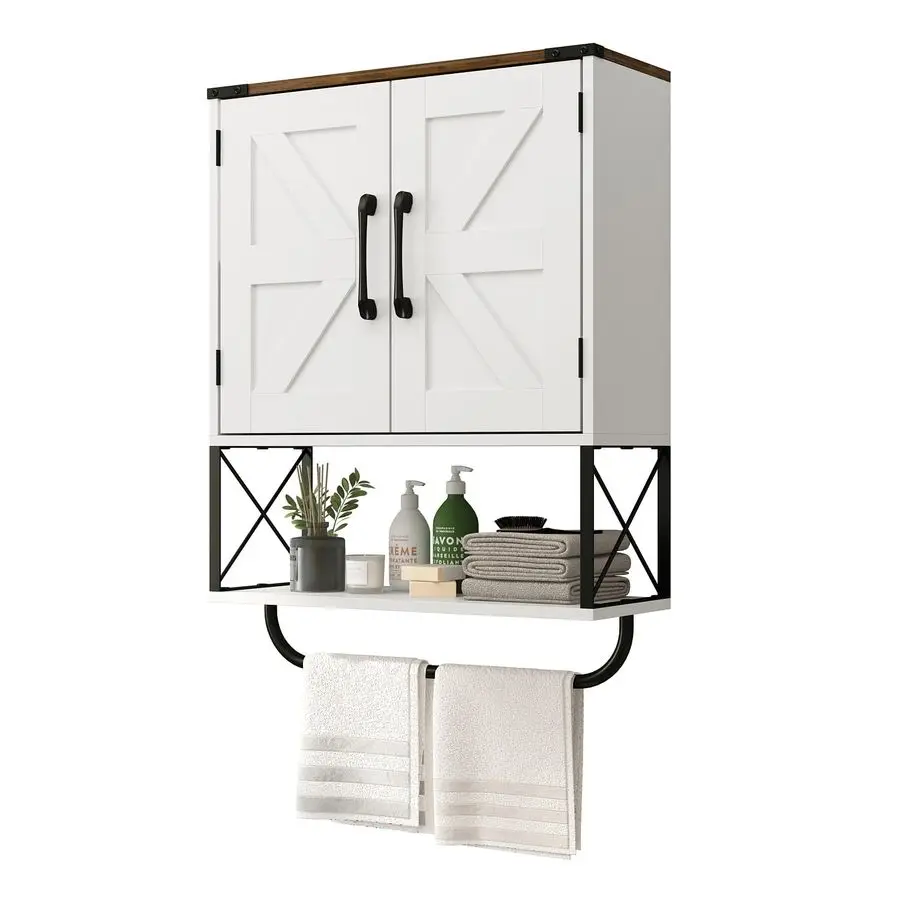 Farmhouse Medicine Cabinet with 2 Barn Door, Boho Wood Wall Mounted Storage Cabinet with Adjustable Shelf and Towel Bar, 3Tier
Farmhouse Medicine Cabinet with 2 Barn Door, Boho Wood Wall Mounted Storage Cabinet with Adjustable Shelf and Towel Bar, 3Tier