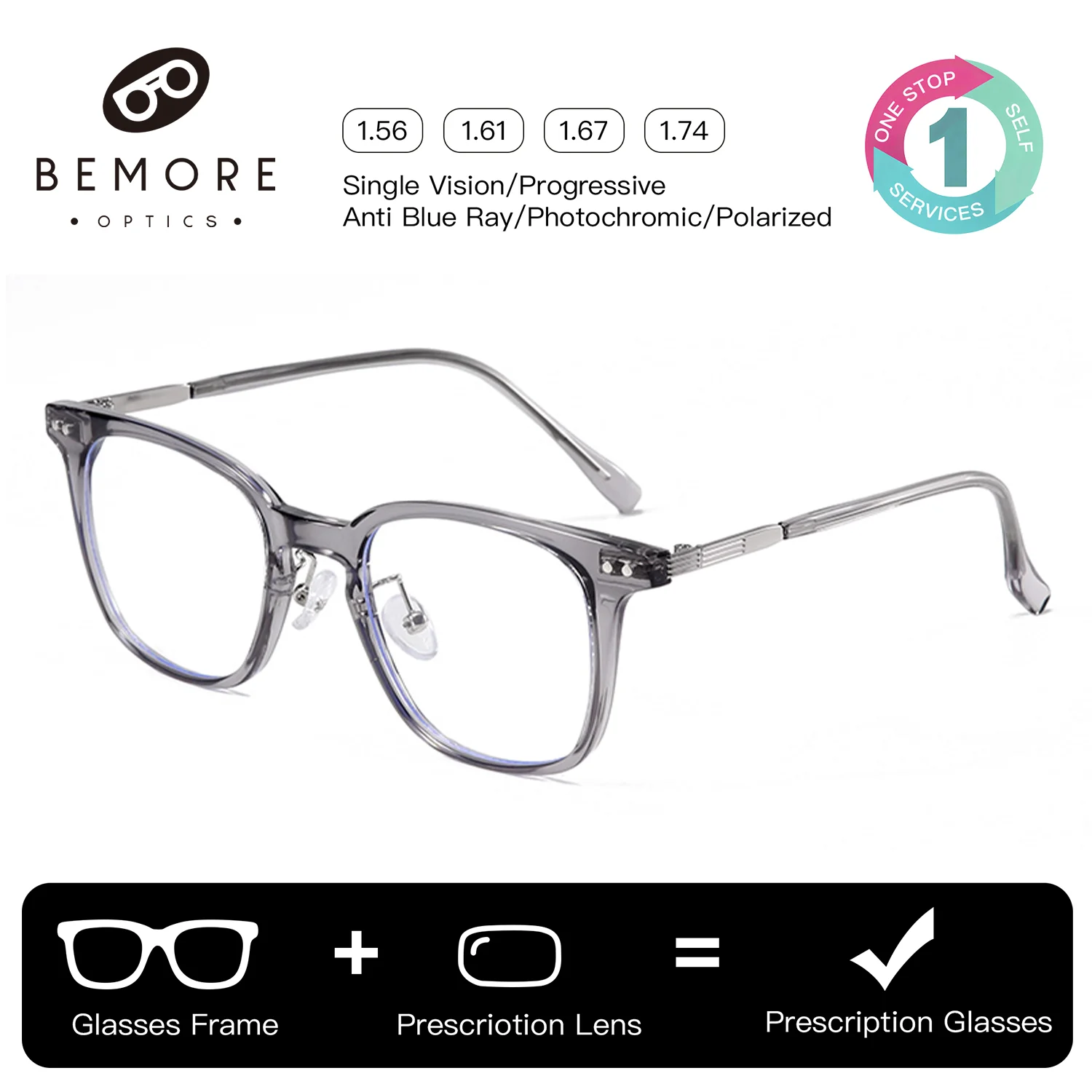 BEMORE Square Unisex Prescription Eyeglasses Acetate Photochromic Anti Blue Light Women Men Glasses with Myopia Degree
BEMORE Square Unisex Prescription Eyeglasses Acetate Photochromic Anti Blue Light Women Men Glasses with Myopia Degree
