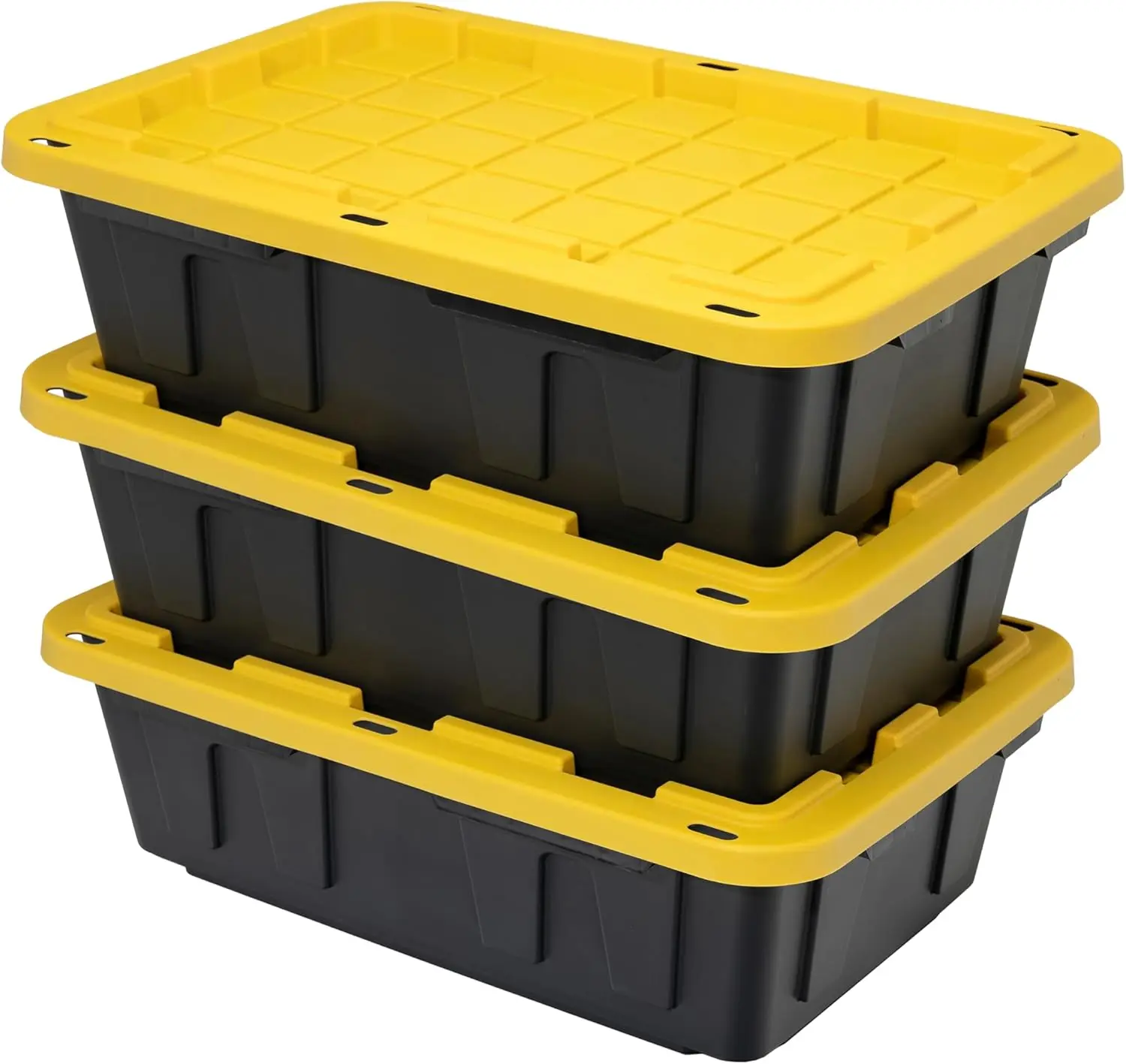 15-Gallon Heavy Duty Stackable Storage Bins, Black & Yellow with Snap Lid, Weather Resistant Organizer Tote, 3 Pack
15-Gallon Heavy Duty Stackable Storage Bins, Black & Yellow with Snap Lid, Weather Resistant Organizer Tote, 3 Pack