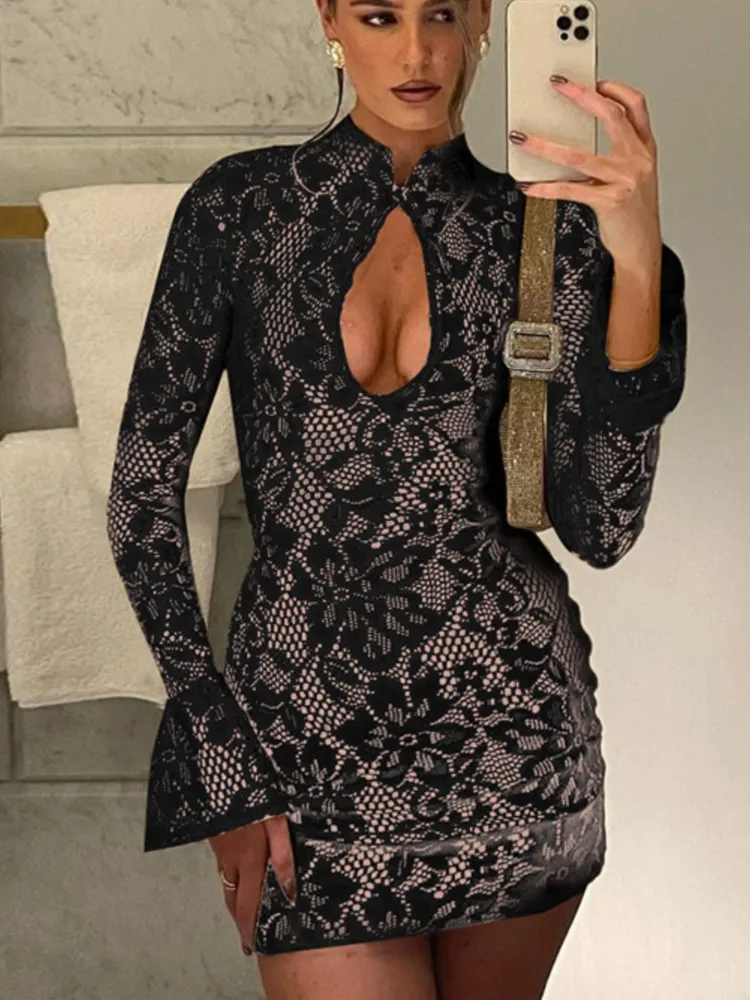 Sexy Lace Hollow Out Women Dress Elegant Long Flare Sleeve Slim Fit Female Split Dress 2025 New Party Birthday Ladies Vestidos
Sexy Lace Hollow Out Women Dress Elegant Long Flare Sleeve Slim Fit Female Split Dress 2025 New Party Birthday Ladies Vestidos