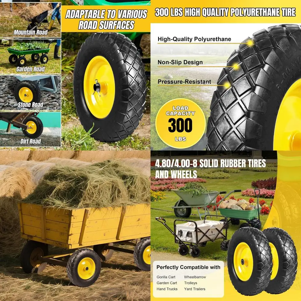 16 Inch Solid Rubber Dolly Wheels, 4.80/4.00-8 Load Bearing Tires for Wheelbarrows and Garden Carts, 0.6 Bearings, 3 Offset Hub,
16 Inch Solid Rubber Dolly Wheels, 4.80/4.00-8 Load Bearing Tires for Wheelbarrows and Garden Carts, 0.6 Bearings, 3 Offset Hub,