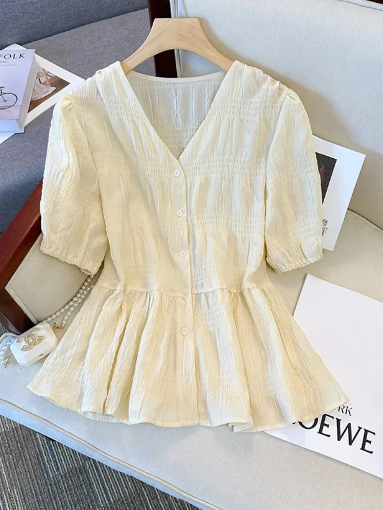 Slimming Plus Size V-Neck Short Sleeve Shirt Elegant Korean Women's Fashionable Shirt for Summer 2025 Casual Wear E8603
Slimming Plus Size V-Neck Short Sleeve Shirt Elegant Korean Women's Fashionable Shirt for Summer 2025 Casual Wear E8603