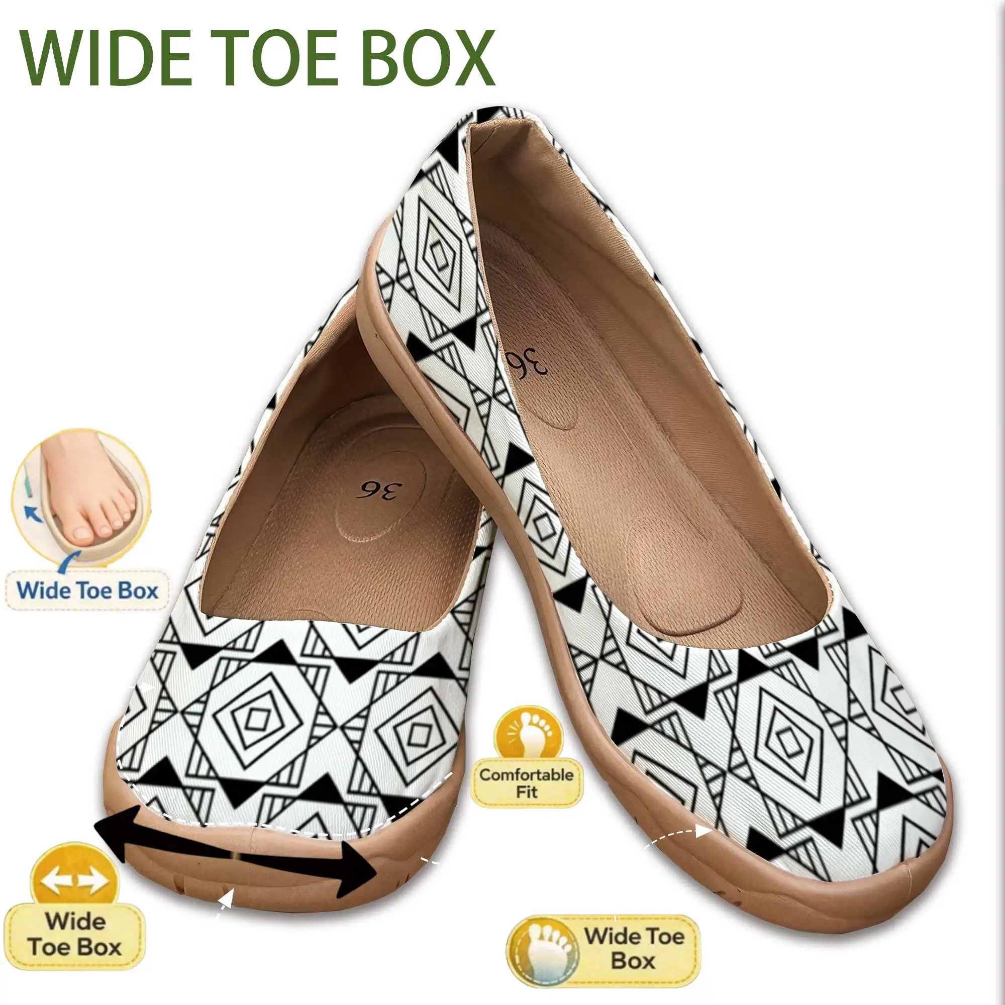 Fashionable Women's Shoes with Geometric Patterns and Wide Soles, Slip-On Soft-Soled Shallow Shoes, Suitable for Wide Feet, Non-Tightening Lazy Shoes
Fashionable Women's Shoes with Geometric Patterns and Wide Soles, Slip-On Soft-Soled Shallow Shoes, Suitable for Wide Feet, Non-Tightening Lazy Shoes