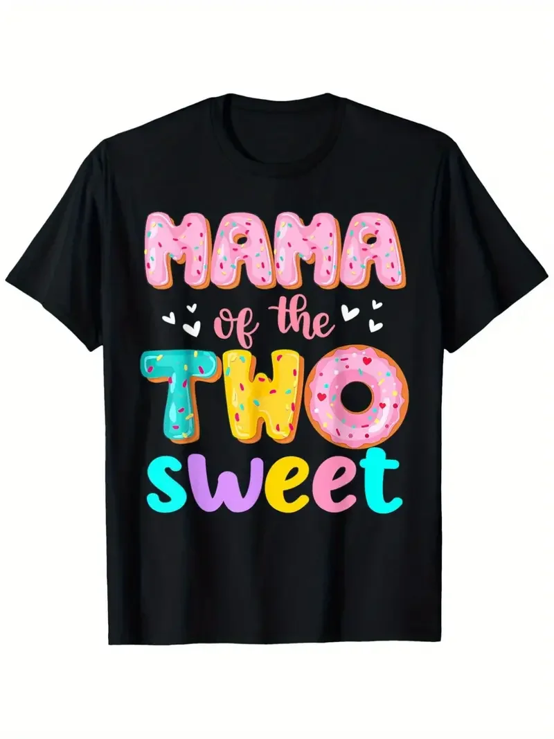 Donut Mom Pattern T-Shirt - Casual Crew Neck, Short Sleeve All Season Ladies Black T-Shirt, Fun Donut and Heart Designs, 
Donut Mom Pattern T-Shirt - Casual Crew Neck, Short Sleeve All Season Ladies Black T-Shirt, Fun Donut and Heart Designs,