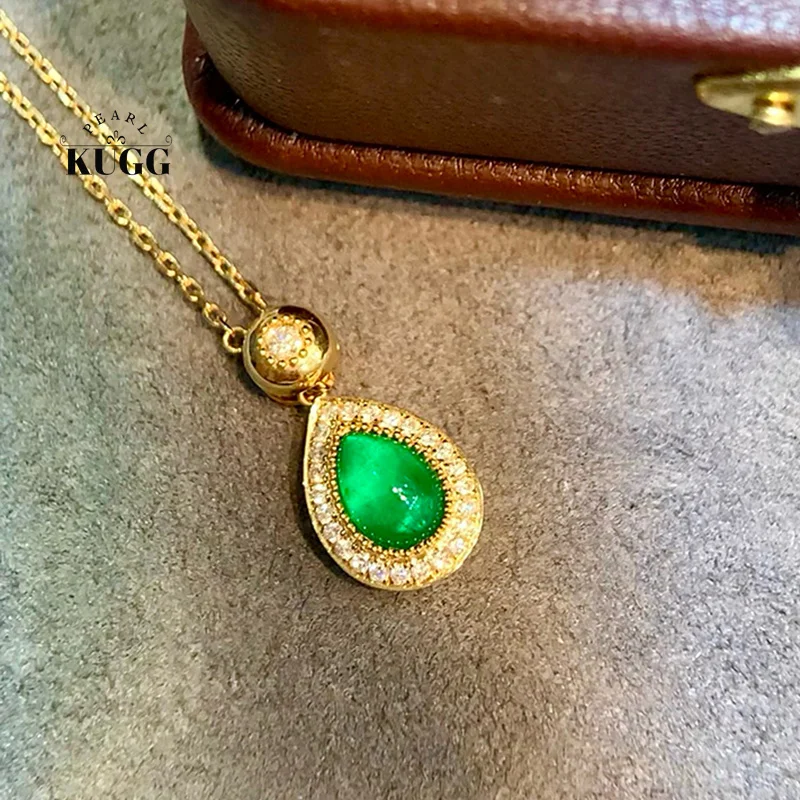 KUGG 100% 18K Yellow Gold Necklace Elegant Water Drop Shape Shiny Diamond Natural Emerald Necklace for Women High Party Jewelry
KUGG 100% 18K Yellow Gold Necklace Elegant Water Drop Shape Shiny Diamond Natural Emerald Necklace for Women High Party Jewelry