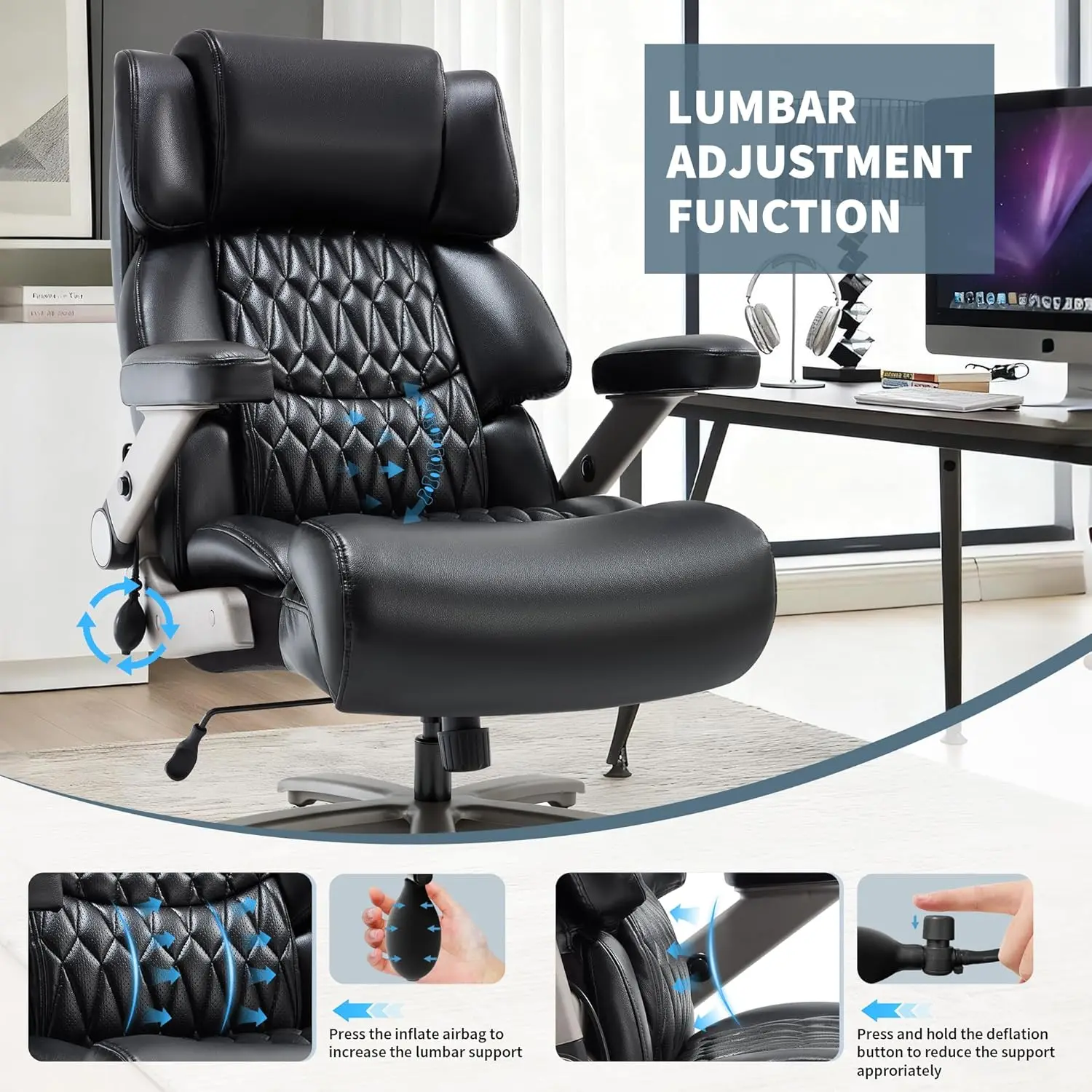 Heavy Duty Office Chair 700lbs - High Back, Adjustable Lumbar, Wide Seat, 3D Arms, Smooth Rolling Wheels
Heavy Duty Office Chair 700lbs - High Back, Adjustable Lumbar, Wide Seat, 3D Arms, Smooth Rolling Wheels