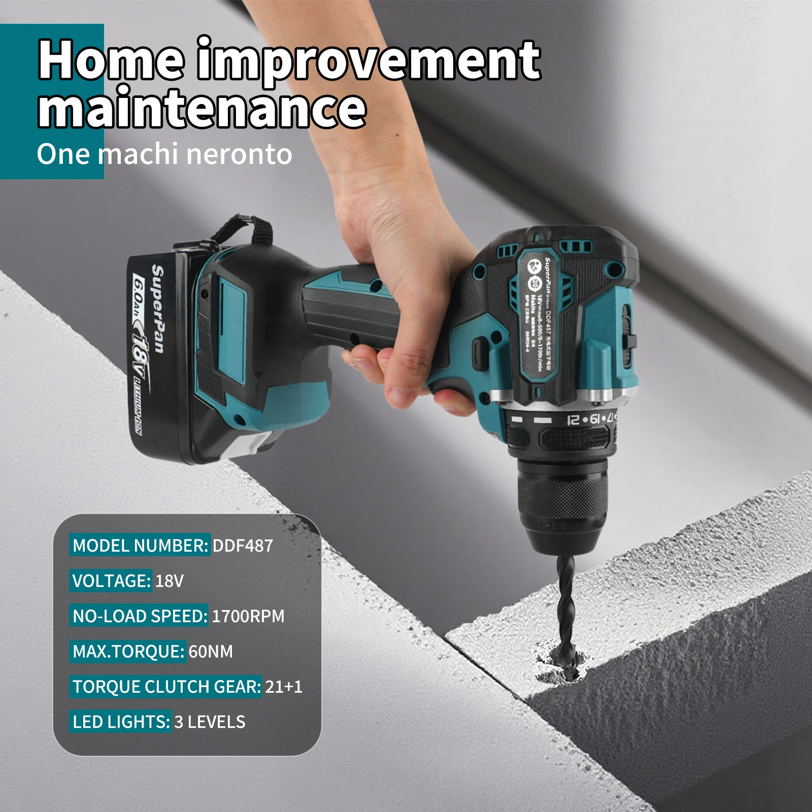 Беспроводная ударная дрель-шуруповерт Superpan DDF487, бесщеточный электрический инструмент, перезаряжаемый, для аккумуляторов Makita 18В
Беспроводная ударная дрель-шуруповерт Superpan DDF487, бесщеточный электрический инструмент, перезаряжаемый, для аккумуляторов Makita 18В