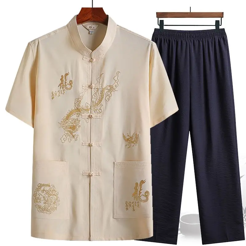 Summer Set Tang Suit Men's Retro Short Sleeve Shirt Dad Tai Chi Morning Exercise Clothes Grandpa Casual Hanfu Knitted Fabric
Summer Set Tang Suit Men's Retro Short Sleeve Shirt Dad Tai Chi Morning Exercise Clothes Grandpa Casual Hanfu Knitted Fabric
