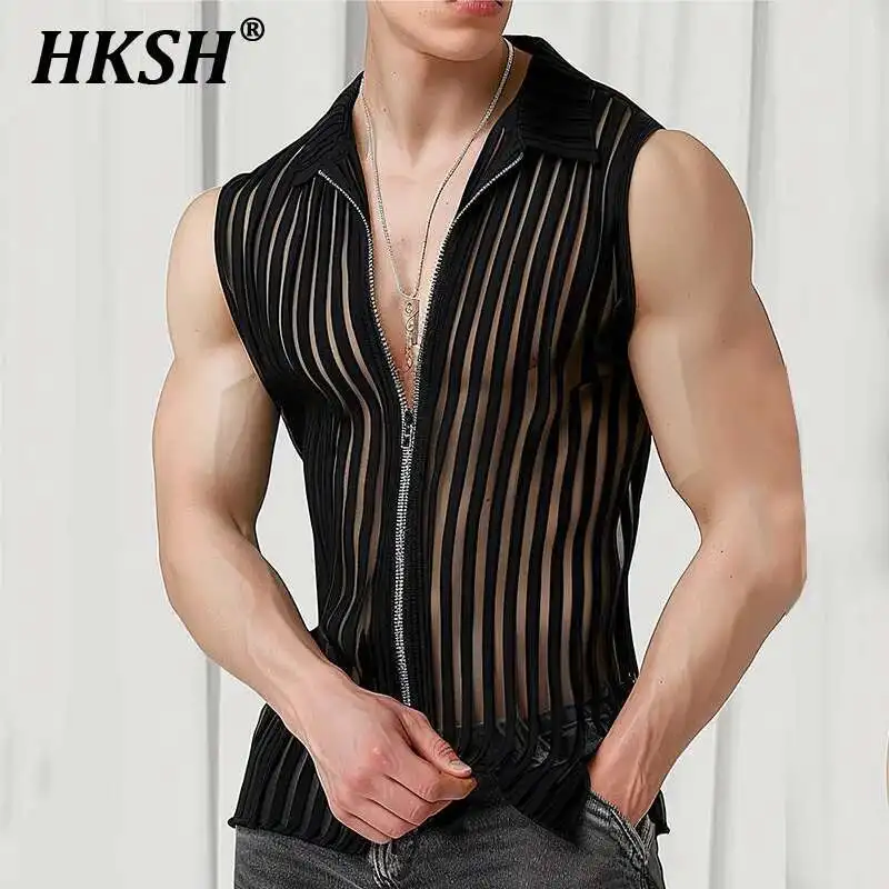 HKSH Spring Summer New Men's Dark Tide Casual Stripe Zipper Sleeveless Flip Collar Tank Tops Versatile Punk Fashion Vest HK1774
HKSH Spring Summer New Men's Dark Tide Casual Stripe Zipper Sleeveless Flip Collar Tank Tops Versatile Punk Fashion Vest HK1774