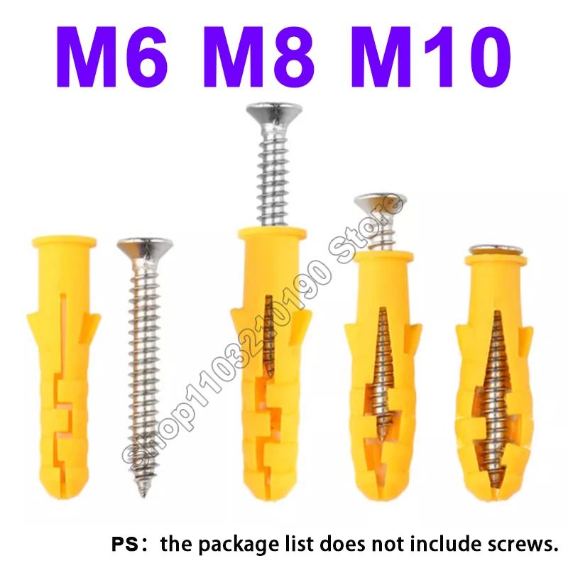10-100pcs Yellow Plastic Expansion Pipe M6 M8 M10 Rubber Plug Ribbed Plastic Pipe Nylon Column Expansion Screw Anchor Wall Plugs
10-100pcs Yellow Plastic Expansion Pipe M6 M8 M10 Rubber Plug Ribbed Plastic Pipe Nylon Column Expansion Screw Anchor Wall Plugs