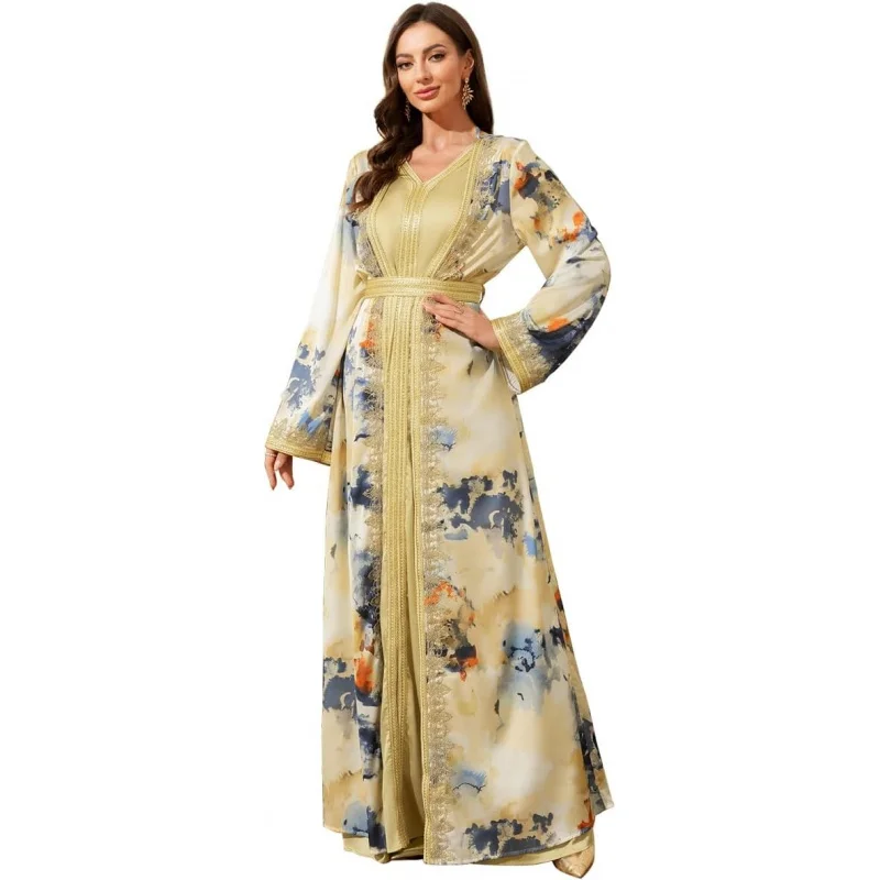 Abaya for Women Floral Embroidered Muslim Dress V-Neck Arabian Maxi Robe
Abaya for Women Floral Embroidered Muslim Dress V-Neck Arabian Maxi Robe