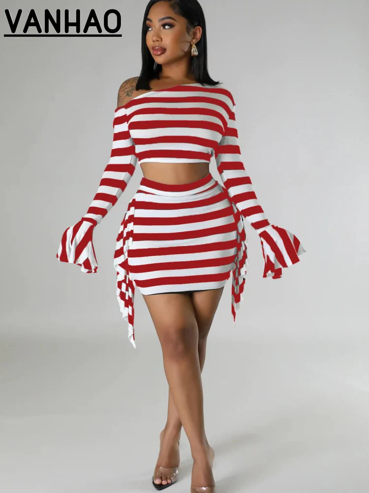 VANHAO Summer Striped Printed One-Shoulder Long Sleeve Skirt Two Piece Set Loose Crop Top + Mini Bodycon Skirt Suit Wholesale
VANHAO Summer Striped Printed One-Shoulder Long Sleeve Skirt Two Piece Set Loose Crop Top + Mini Bodycon Skirt Suit Wholesale
