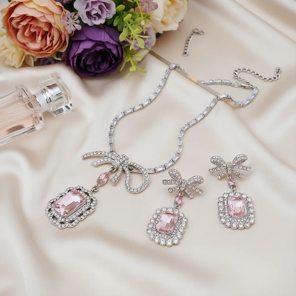 3pcs Elegant Vintage Jewelry Set for Women Pink Bow Rhinestones Necklace Shiny Crystal Choker Bridal Wedding Earrings Party
3pcs Elegant Vintage Jewelry Set for Women Pink Bow Rhinestones Necklace Shiny Crystal Choker Bridal Wedding Earrings Party