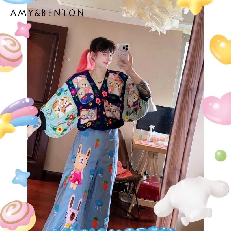 Japanese New Summer Women's Clothing Splicing Cute Cartoon Embroidered Short Top Fashionable Versatile Button Cotton Shirt Girl
Japanese New Summer Women's Clothing Splicing Cute Cartoon Embroidered Short Top Fashionable Versatile Button Cotton Shirt Girl