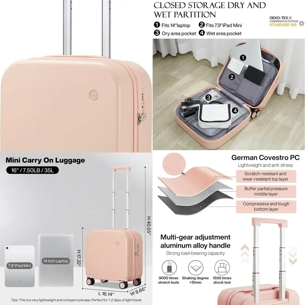 Lightweight 16 Pink Hardshell Spinner Suitcase with TSA Lock & Cover - Mixi Carry On Luggage
Lightweight 16 Pink Hardshell Spinner Suitcase with TSA Lock & Cover - Mixi Carry On Luggage