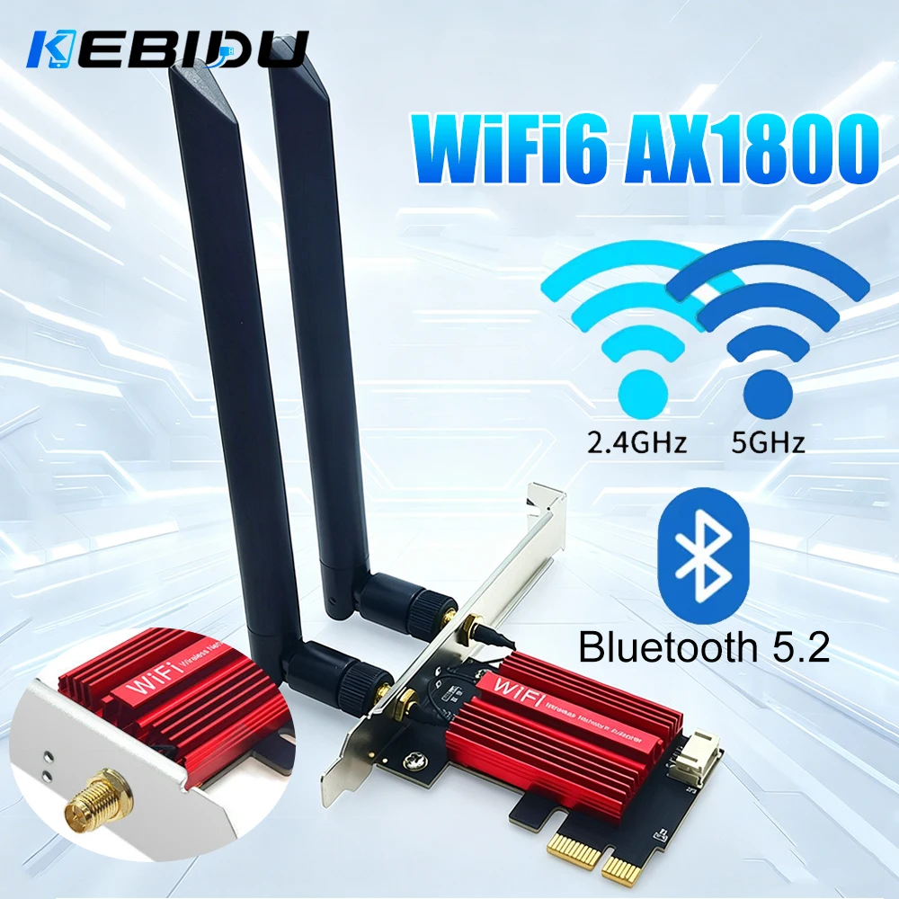 KEBIDU AX1800 PCI-E WiFi 6 Wireless Adapter Network Card Adapter PC Bluetooth 5.2 802.11AX Dual Band 2.4G/5Ghz For Win11 10
KEBIDU AX1800 PCI-E WiFi 6 Wireless Adapter Network Card Adapter PC Bluetooth 5.2 802.11AX Dual Band 2.4G/5Ghz For Win11 10