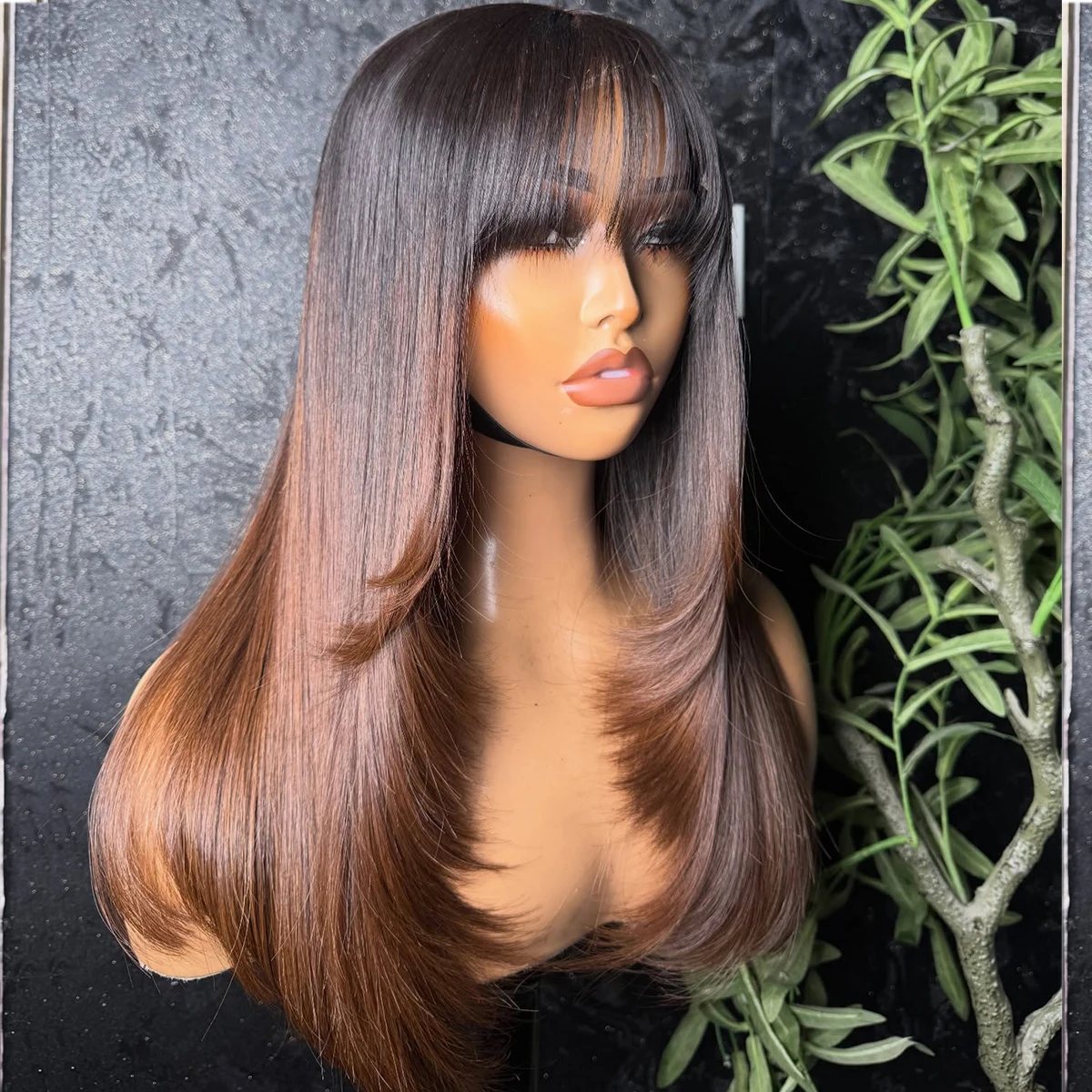 400 Density Brown Ombre Colored 13x6 HD Glueless Wigs with Bangs Human Hair Ready To Wear Brazilian Color Layer Cut Straight Wig
400 Density Brown Ombre Colored 13x6 HD Glueless Wigs with Bangs Human Hair Ready To Wear Brazilian Color Layer Cut Straight Wig