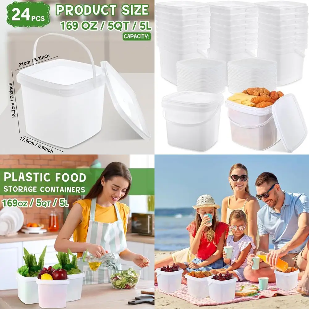 24-Piece 5-Qt/169 Oz/5L Plastic Food Storage Containers with Lids and Handles, Reusable for Kitchen, Freezer, and Microwave
24-Piece 5-Qt/169 Oz/5L Plastic Food Storage Containers with Lids and Handles, Reusable for Kitchen, Freezer, and Microwave