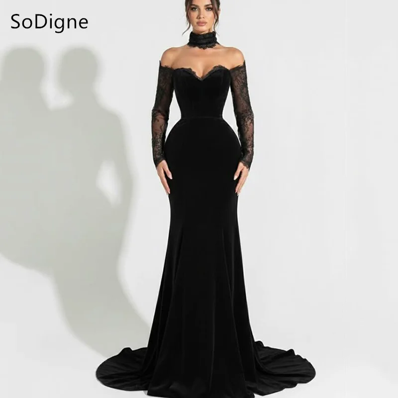 SoDigne Elegant Black Velvet Prom Dresses Lace Strapless Party Dress Sheath Mermaid Floor-length Prom Gowns Customized
SoDigne Elegant Black Velvet Prom Dresses Lace Strapless Party Dress Sheath Mermaid Floor-length Prom Gowns Customized