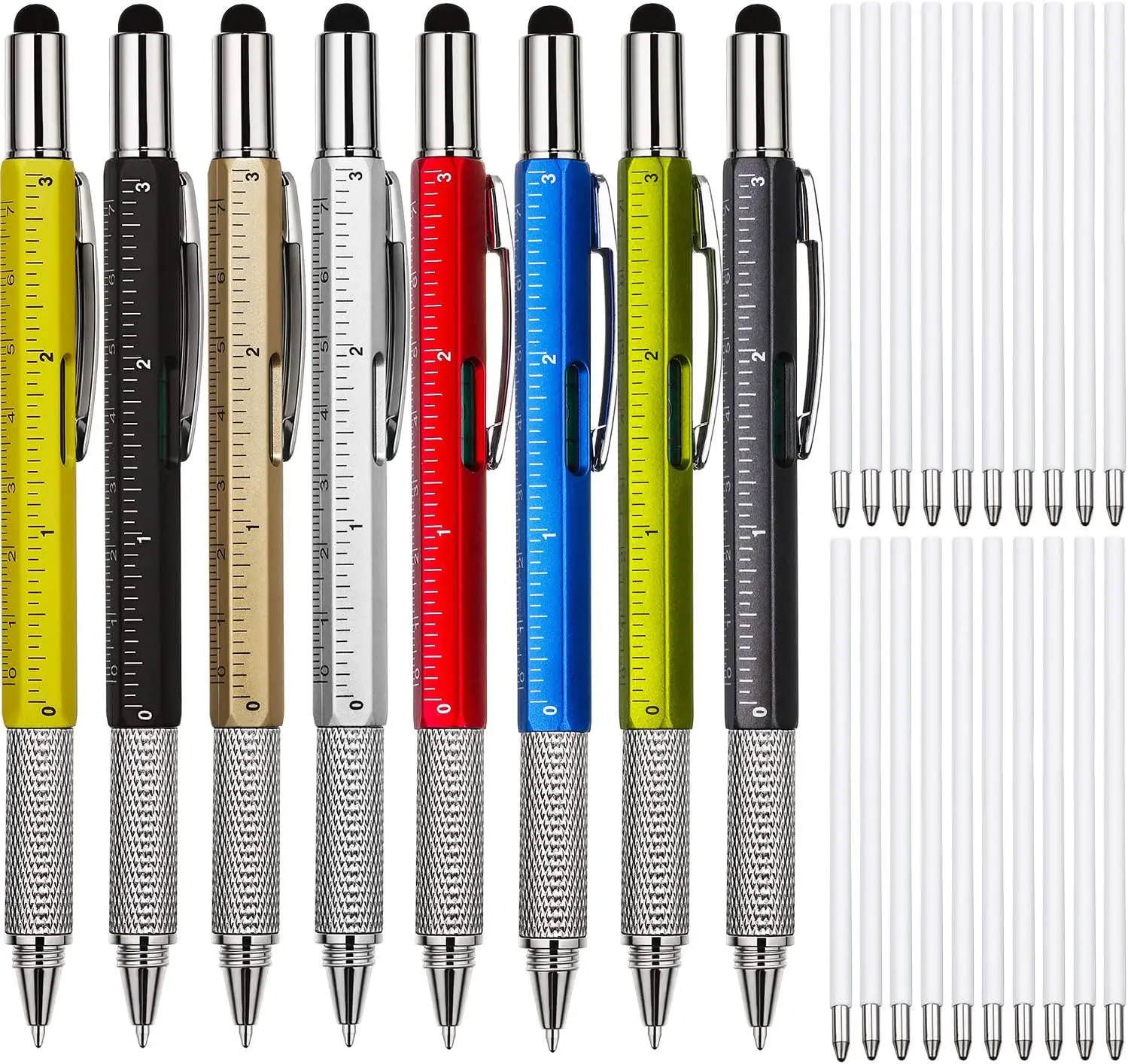 8 Pcs 6 in 1 Multitool Pen with Screwdriver, Ruler, Level, Stylus & Refills, Gift for Men Dad Husband
8 Pcs 6 in 1 Multitool Pen with Screwdriver, Ruler, Level, Stylus & Refills, Gift for Men Dad Husband