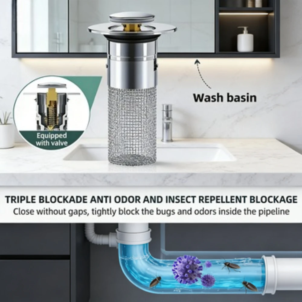 Stainless Steel Sink Drain Stopper – Press-Type Odor-Proof Universal Plug for Washbasin, Bathtub & Basin
Stainless Steel Sink Drain Stopper – Press-Type Odor-Proof Universal Plug for Washbasin, Bathtub & Basin