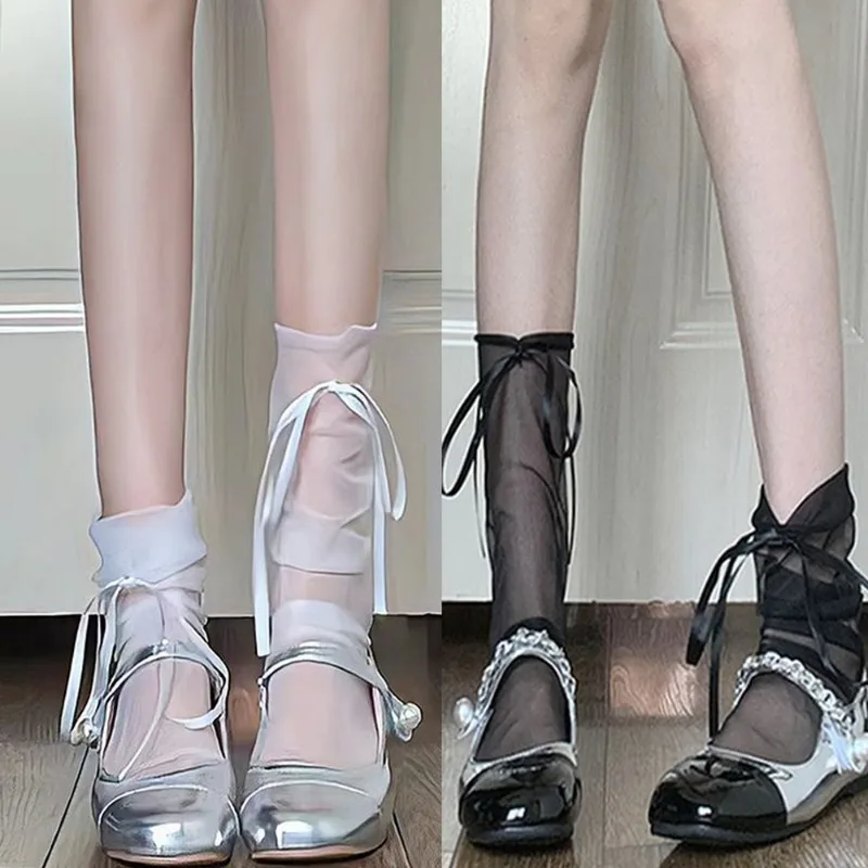 1/2pairs Sweet Lolita Ribbon Bowknot Socks Women Girls Ultra Thin Ballet Style Middle Tube Transparent Breathable Kawaii Socks
1/2pairs Sweet Lolita Ribbon Bowknot Socks Women Girls Ultra Thin Ballet Style Middle Tube Transparent Breathable Kawaii Socks