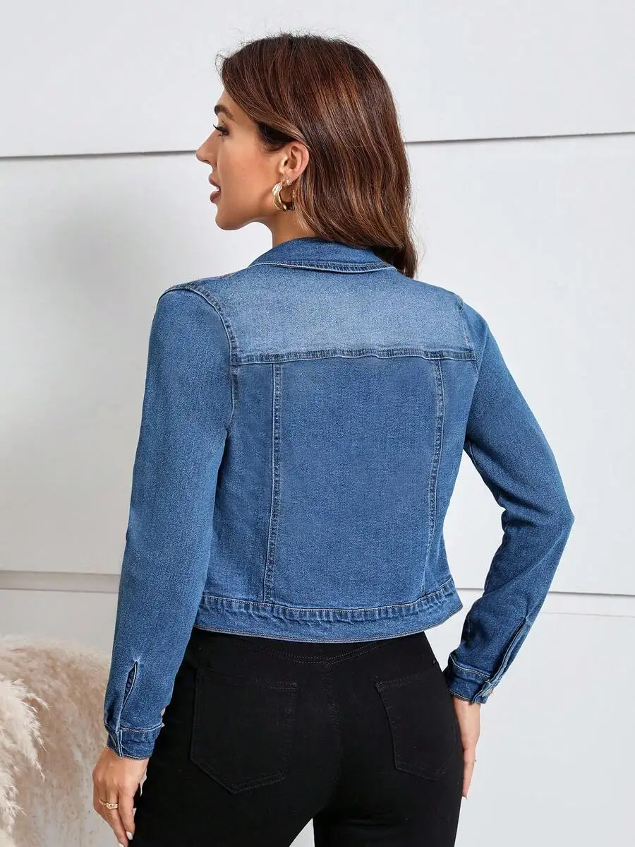 Womens Front Button Long Sleeve Denim Jacket With Pockets Casual
Womens Front Button Long Sleeve Denim Jacket With Pockets Casual
