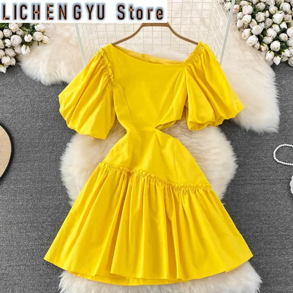 Sweet Style Diagonal Collar Puff Short Sleeve Solid Color High Waist A-line Women's Dress Summer New Dresses
Sweet Style Diagonal Collar Puff Short Sleeve Solid Color High Waist A-line Women's Dress Summer New Dresses