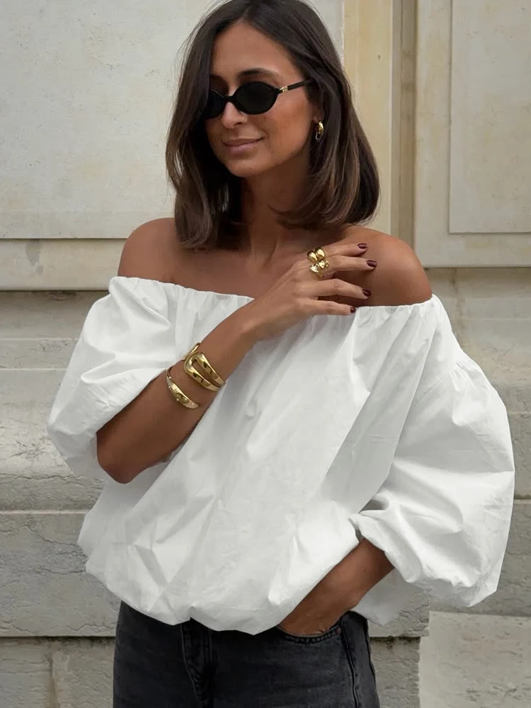 RLMABABY Sexy Women White Off Shoulder Blouse Loose Puff Bubble Short Sleeve Top Casual Slash Neck Cotton Shirt Daily Streetwear
RLMABABY Sexy Women White Off Shoulder Blouse Loose Puff Bubble Short Sleeve Top Casual Slash Neck Cotton Shirt Daily Streetwear